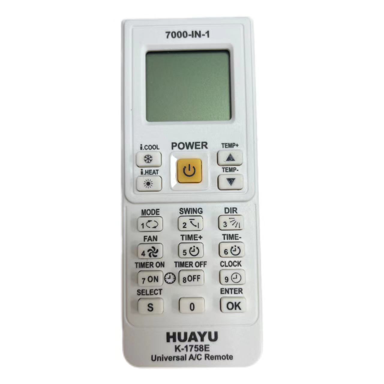 <strong>HUAYU</strong> K-1758E Universal AC <strong>Remote</strong> Control Rolling <strong>Code</strong> Fixed <strong>Code</strong> Automatic Function LED Touch Control 17 Buttons Plastic