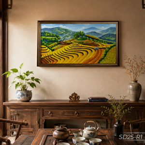 Pintura al Óleo Personalizada de Campos de Arroz en Terrazas sobre Lienzo, Decoración para el Hogar, Servicio OEM ODM de Vietnam, Modelo SD25-R1 - Product Image 2