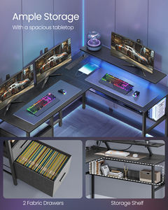 <span class=keywords><strong>Bureau</strong></span> <span class=keywords><strong>d</strong></span>'ordinateur en forme de L <span class=keywords><strong>VASAGLE</strong></span> avec prises électriques pour <span class=keywords><strong>bureau</strong></span> à domicile, <span class=keywords><strong>bureau</strong></span> de jeu avec éclairage LED, 2 tiroirs, 2 ports USB - Product Image 6