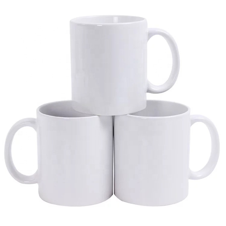 Harga murah 11oz 330ml DIY kosong putih polos tekan panas sublimasi keramik cangkir kopi Mug dengan pegangan