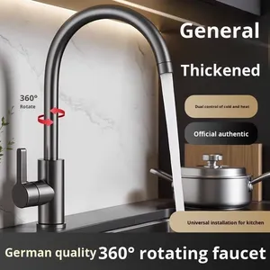 Robinet <span class=keywords><strong>de</strong></span> cuisine en acier inoxydable, poignée unique, pression accrue, anti-éclaboussures, eau chaude et froide, rotatif pour laver les légumes et la vaisselle - Product Image 5