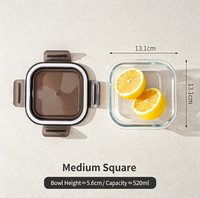 Boîte à lunch carrée en verre de 320 ml, compatible micro-ondes et lave-vaisselle, avec couvercle, récipient bento réutilisable pour la cuisine, l'école et le stockage des aliments