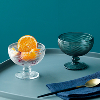 Bol à dessert en verre sodocalcique gaufré à pois, 374 ml, coloré, résistant au lave-vaisselle, idéal pour la crème glacée – Vente chaude