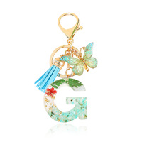 Nouveau design simple porte-clés photo numérique initial lettre fleur alphabet résine pompon papillon cristal durable sérigraphie