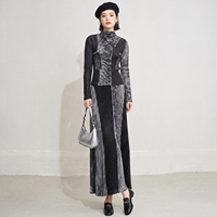 Ensemble deux pièces plissé pour femme, imprimé ciel étoilé, haut à col montant et manches longues & jupe longue, style Miyake élégant, vente en gros
