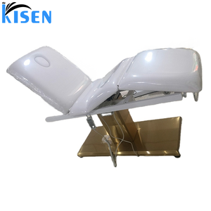 Table de massage électrique Kisen Luxury Nude Leather Gold Base avec 3 moteurs, lit de beauté, mobilier de salon, lit facial - Product Image 3