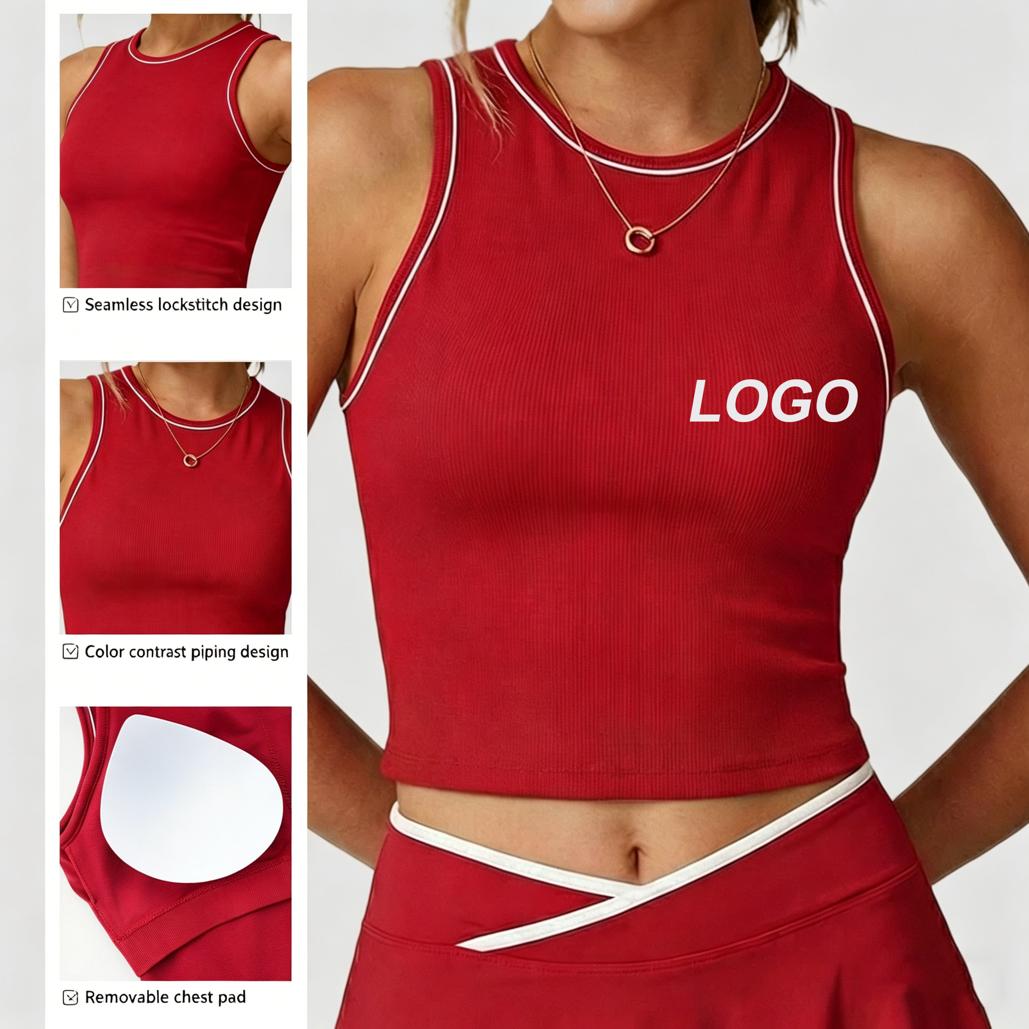 Custom Women's Sleeveless Quick Dry Sports Crop Top Color Blocking Spandex Nylon 4 Way Stretch Vest Yoga Fitness Tank Top