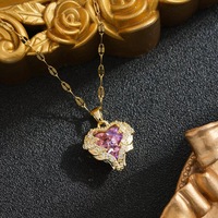 Collar con Colgante de Zirconia en Forma de Corazón Oceánico, de Moda y en Oferta, con Alas Coloridas, Cadena de Eslabones Chapada en Oro, de Acero Inoxidable para Mujer, Marca LUOYUNE