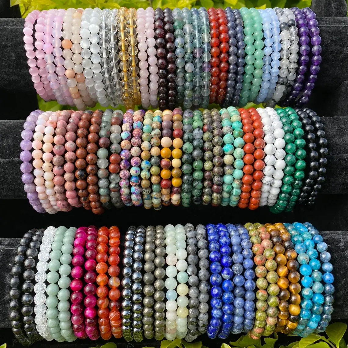 Natural Gemstone Healing Crystal Stacking Bracelets Round Beads Handmade Men Women Bangles Semi-precious Gift for Friends