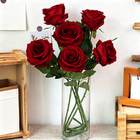 Rose artificielle en velours à tige unique, grande taille, texturée et gaufrée, pour décoration murale florale de mariage, d'hôtel et de la Saint-Valentin