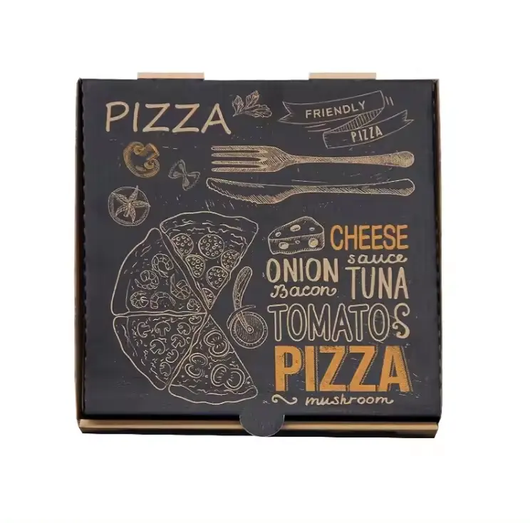 Pizza nera ondulata personalizzata porta fuori scatola contenitore consegna scatole per pizza con logo