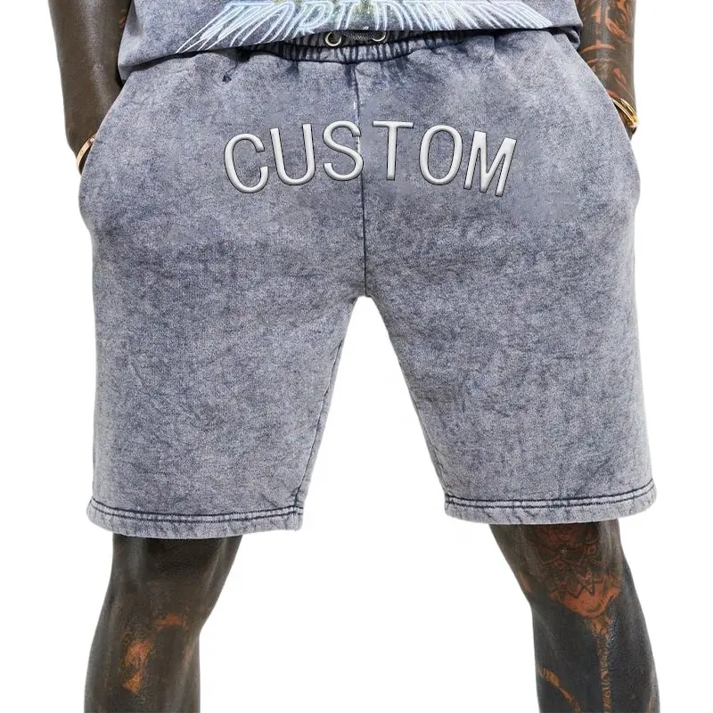 OEM Custom Streetwear Side Pockets Loose Elastic Waist Cotton Polyester Jersey Vintage Acid Wash Shorts for Men