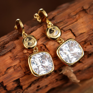 Pendientes de Cristal con Baño de Oro, Acero Inoxidable 316L, Colgante Cuadrado, Joyería - Product Image 3