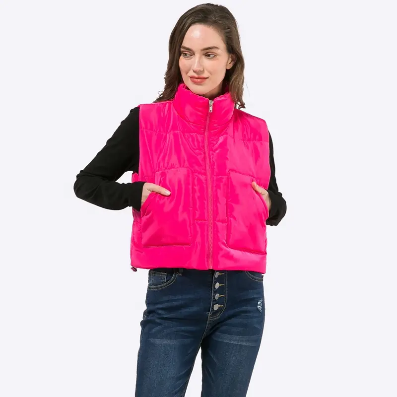 Chaleco personalizado Logo chaqueta mujer Puffer Vestes recortado Puffer chaleco para mujer invierno moda chaqueta abrigo