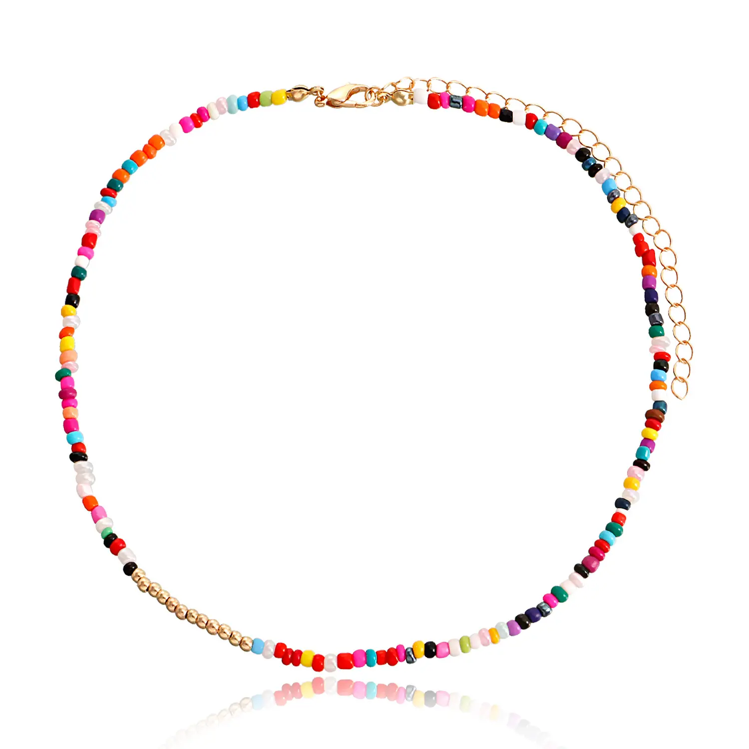 2023 Bohemian Beach Style Rainbow Colorful Seed Beaded Chain Sea Shell Double Layer Pendant Necklace