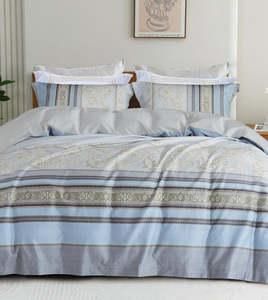 Ensemble de literie en coton à longues fibres rayé floral vintage exquis avec taies d'oreiller pour chambre classique toscane - Product Image 1