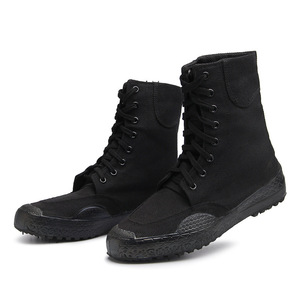 Bottes de travail unisexes en toile noire à tige haute, talon bas, antidérapantes, respirantes, chaussures de sécurité pour agents de sécurité et usage quotidien - Product Image 4