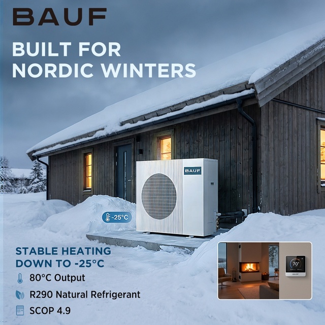 BAUF High Efficiency Air Source Heat Pump R290 A+++ Rated With High COP for Residential Heating and Hot Water Supply