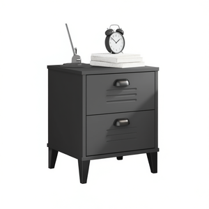 VIKEN Anthracite Gray Engineered <b>Wood</b> <b>Bedside</b> <b>Cabinet</b> 2 Drawers Modern Storage Living Room Furniture - Product Image 1