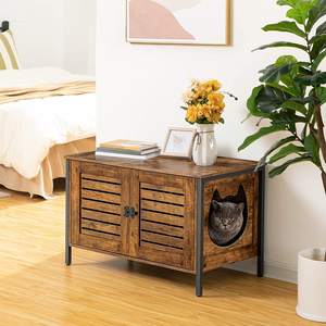 Mueble para Gatos Grande de Madera y Metal, Baño para Gatos con 2 Puertas, Casa para Perros y Gatos de Estilo Industrial con Estructura de Hierro - Product Image 2