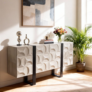 Minimalist Modern <b>Sideboard</b>, 3D Geometric Pattern Buffet Cabinet, Storage for Nordic Wabi-Sabi Home - Product Image 3