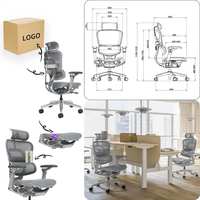 Chaise de bureau ergonomique réglable en maille avec cadre en alliage d'aluminium, pivotante, hauteur réglable, support lombaire, design moderne, direct usine