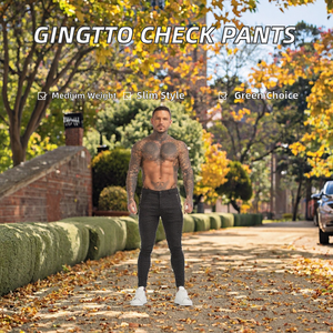 Pantalones Chinos Gingtto, Nuevo Modelo, Negro y Blanco, Corte Recto, Ajustados, Transpirables, para Hombre - Product Image 2