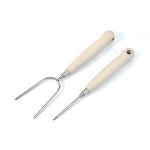 Manche en <span class=keywords><strong>paille</strong></span> de blé Plus Fourchette télescopique en acier inoxydable pour barbecue Ensemble d'outils de barbecue 2 pièces - Product Image 1