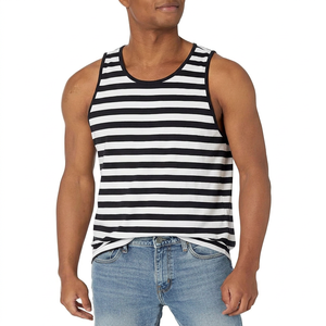 Men's Striped Sleeveless Tank Top O-Neck Knitted Casual Muscle <b>Vest</b> Black White Pattern Plus Size - Product Image 1