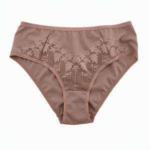 Culottes taille haute pour femmes avec dentelle florale et panneau en V, couvrance intégrale, en microfibre - Product Image 1
