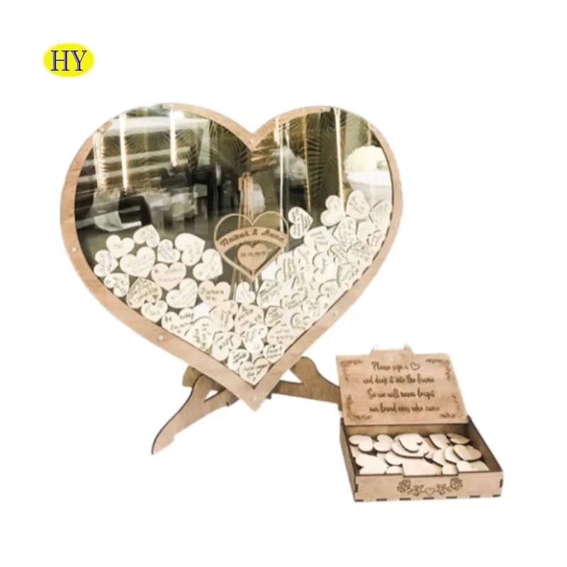 מתנה לחתונה ספר אורחים מסגרת עץ עץ להוסיף חלופי תיבת עץ לב חתונת ספר אורחים לבבות drop תיבה