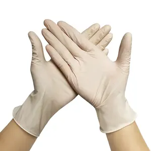 Guantes de examen de látex de alta elasticidad de Color Natural barato GMC, caja de 100 piezas, guantes de látex desechables sin polvo