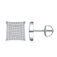 Pendientes de Moissanita Cuadrados de Plata Esterlina 925 con Engaste Iced Out y Cierre de Rosca para Hombre y Mujer, Joyería Hip Hop