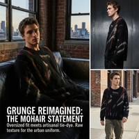 Pull en mohair rayé 7GG épais pour homme, style rétro preppy, tricoté sur mesure, collection hiver ODM