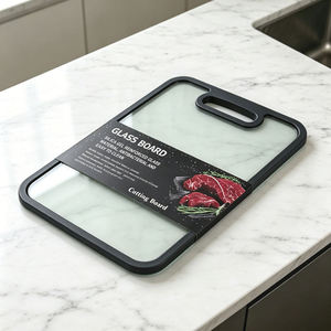 Planche à découper en verre trempé avec bord en silicone, poignée carrée, antibactérienne, pour la cuisine, la viande, les légumes, les fruits - Product Image 5