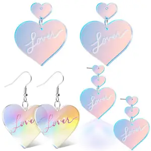 Inspirational Pink Taylor Lover Heart Boucles d'oreilles Femmes Déclaration Laser Dazzle Couleur Changeante En Forme De Coeur Acrylique Dangle Boucles D'oreilles