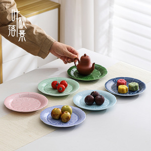 Assiette en céramique en forme de fleur de lotus silencieuse pour collations, fruits, thé, pour fêtes, hôtels, café, thé - Product Image 1