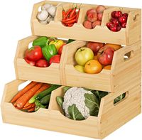 Organisateur de vaisselle empilable à 3 niveaux en bambou carbonisé avec séparateur amovible pour cuisine et bureau – Bacs de rangement pour garde-manger
