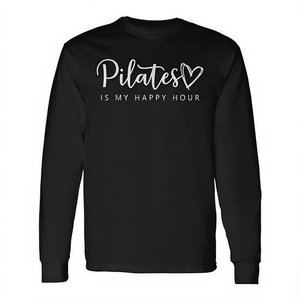 Pilates Is My Happy Hour T-shirt à manches longues noir unisexe taille adulte M L XL XXL - Product Image 2