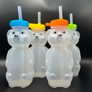 زجاجة للمياه الباردة بشكل الدب من البلاستيك بشكل دب فريد من نوعه مزودة بغطاء ألومنيوم مفرغ