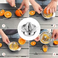 Citroenpers van roestvrij staal, handmatige citruspers met opvangbak, 300 ml, duurzaam en stevig, vaatwasmachinebestendig