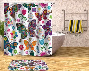 G&D Butterfly Wholesale Flower Pattern Custom Bathroom Shower Curtain