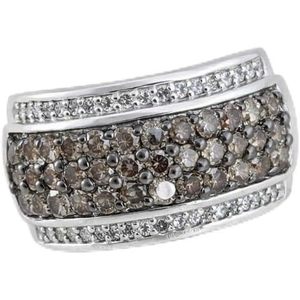 Anello di Diamanti Jewelspaark 1.88 Cttw Taglio Rotondo Bianco e Marrone Naturale con Incastonatura a Pavé in Argento <span class=keywords><strong>Sterling</strong></span>, Gioiello di Fidanzamento per Donne - Product Image 1