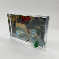 Cadre photo en acrylique 3D flottant avec arbre de Noël et bonhomme de neige, design liquide personnalisé avec paillettes, cadeau de Noël personnalisable avec Père Noël