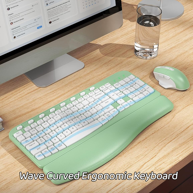 New Ergonomic Wave Keys Cushioned Plastic Palm Rest 2.4G Full Size AA Battery Customized DIY USB Gaming Desktop Wireless