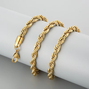 18K Gold Plated Stainless Steel <b>Rope</b> <b>Chain</b> Necklace Unisex Hip Hop Twist <b>Chain</b> For Pendant - Product Image 4