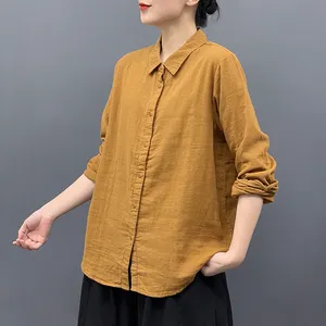 Spring Custom Casual Double Cotton Yarn Plus Size Vintage Blouses Tops For Women Fashion Women's Shirts