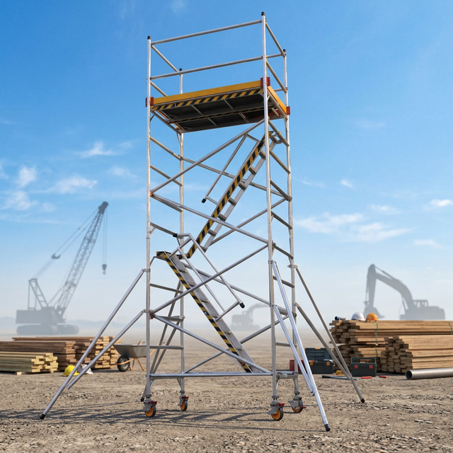 Fine SL011 Lightweight Aluminum Alloy Frame Scaffold Set Construction Mobile Aluminum Walkthru Double Ladder Scaffolding