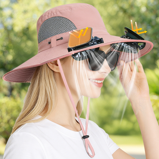 USB Rechargeable Solar Fan Hat for Unisex Summer Outdoor Use UPF 50+ Beach & Fishing Sun Hat