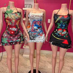 <span class=keywords><strong>Abbigliamento</strong></span> <span class=keywords><strong>Donna</strong></span> <span class=keywords><strong>Estate</strong></span> 2025 Vestiti Corti Stampa Grafica Sexy alla Moda Mini Abito <span class=keywords><strong>Casual</strong></span> Senza Maniche con Allacciatura al Collo da <span class=keywords><strong>Donna</strong></span> per Streetwear - Product Image 1